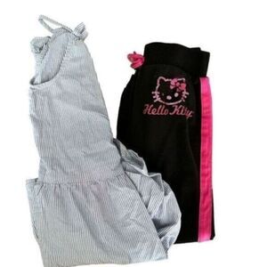 GUC- OshKosh Girls Blue White Sundress & Black Pink Hello Kitty Pants Size 5T